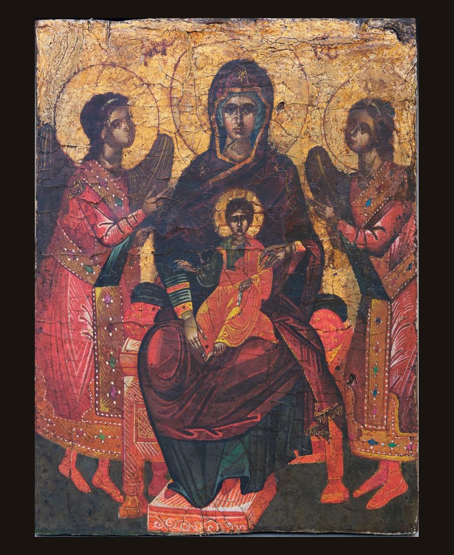 The Virgin enthroned between two angels, 18th century, Greek